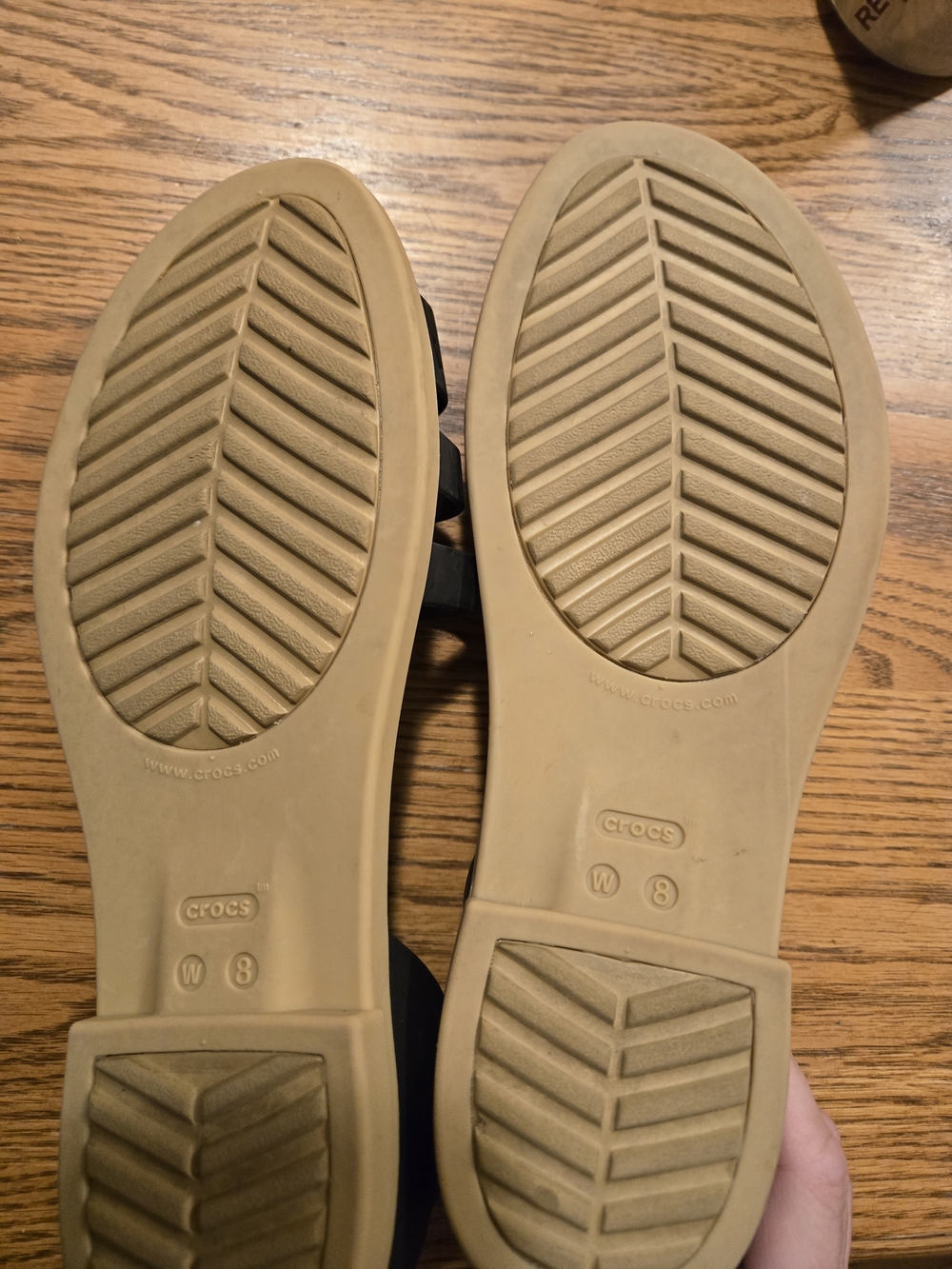 CROCS Black and Tan Strappy Open-Toe Sandals - Picture 5 of 5
